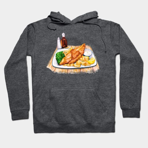 Fish & Chips - Watercolour food illustration Hoodie by AmandaDilworth